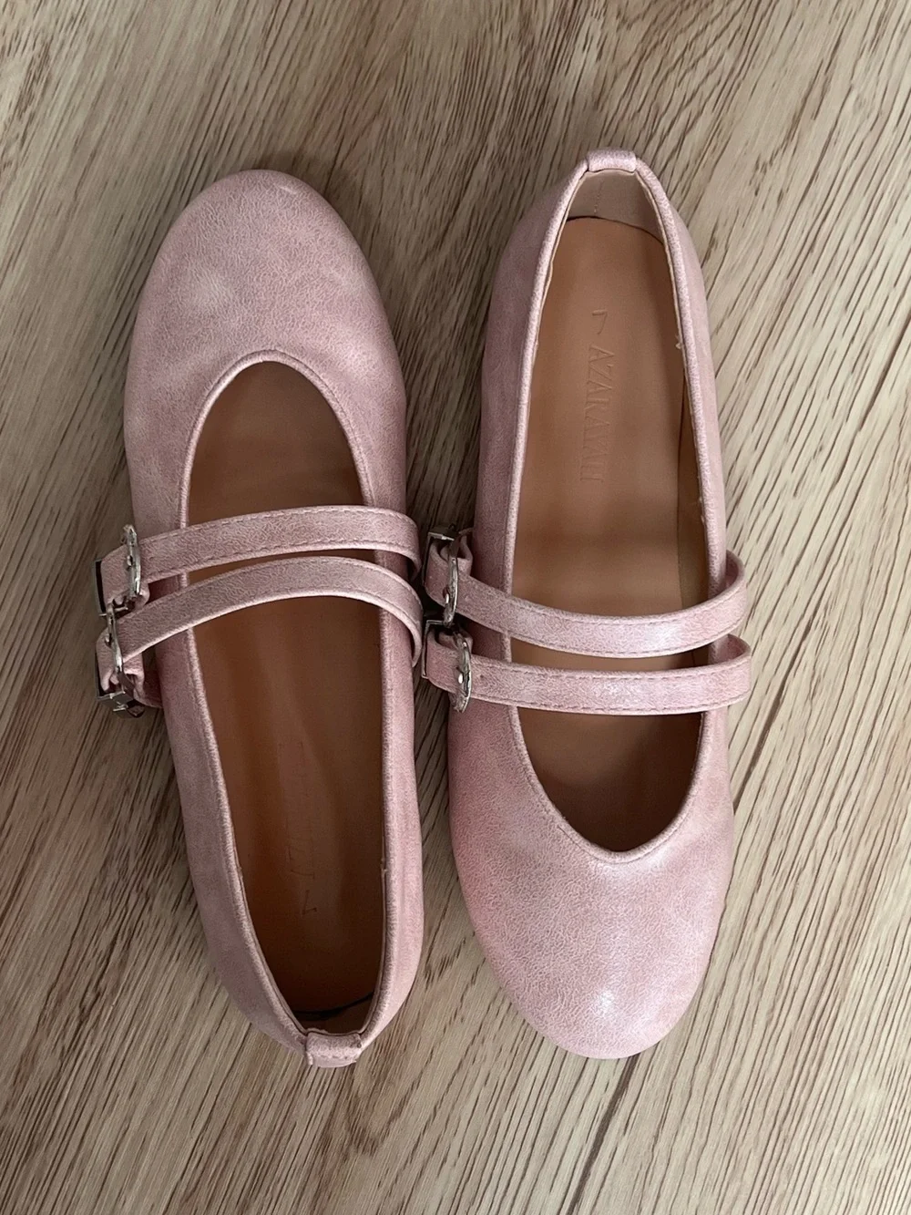 Dusty Rose Pink Women’s Brown Western Double-Buckle Faux Leather Mary Jane Flats